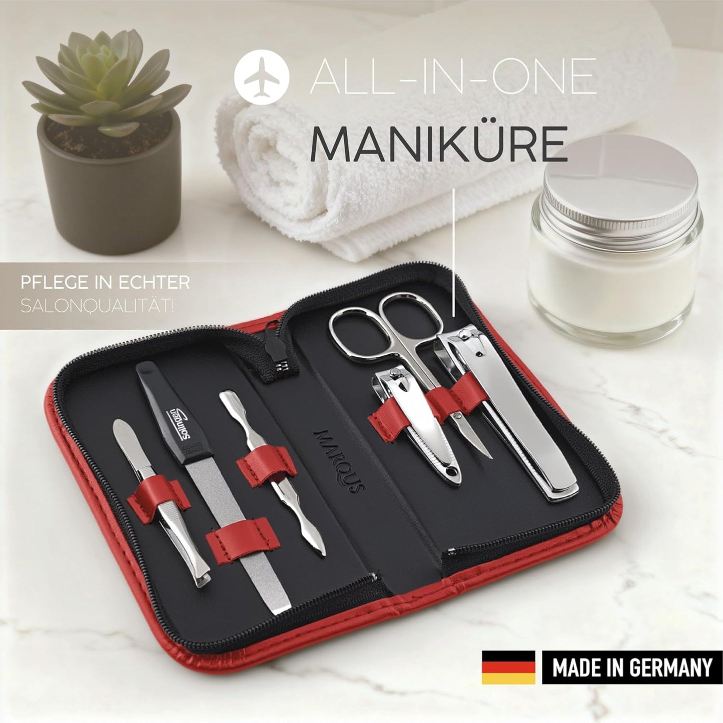 6-teiliges Maniküre Set im Kunstleder-Etui, Rot