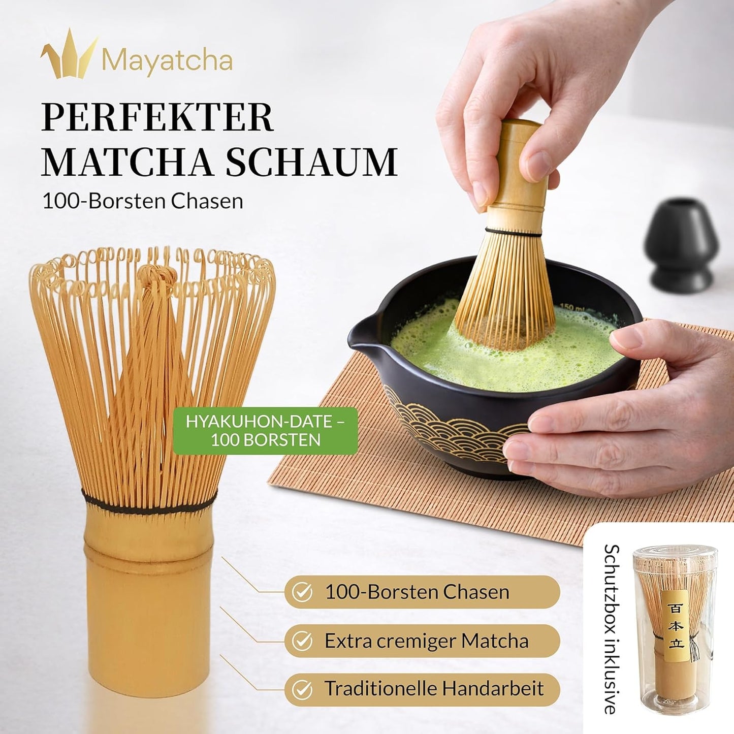 8-teiliges Matcha Set mit Glückskranich Halter