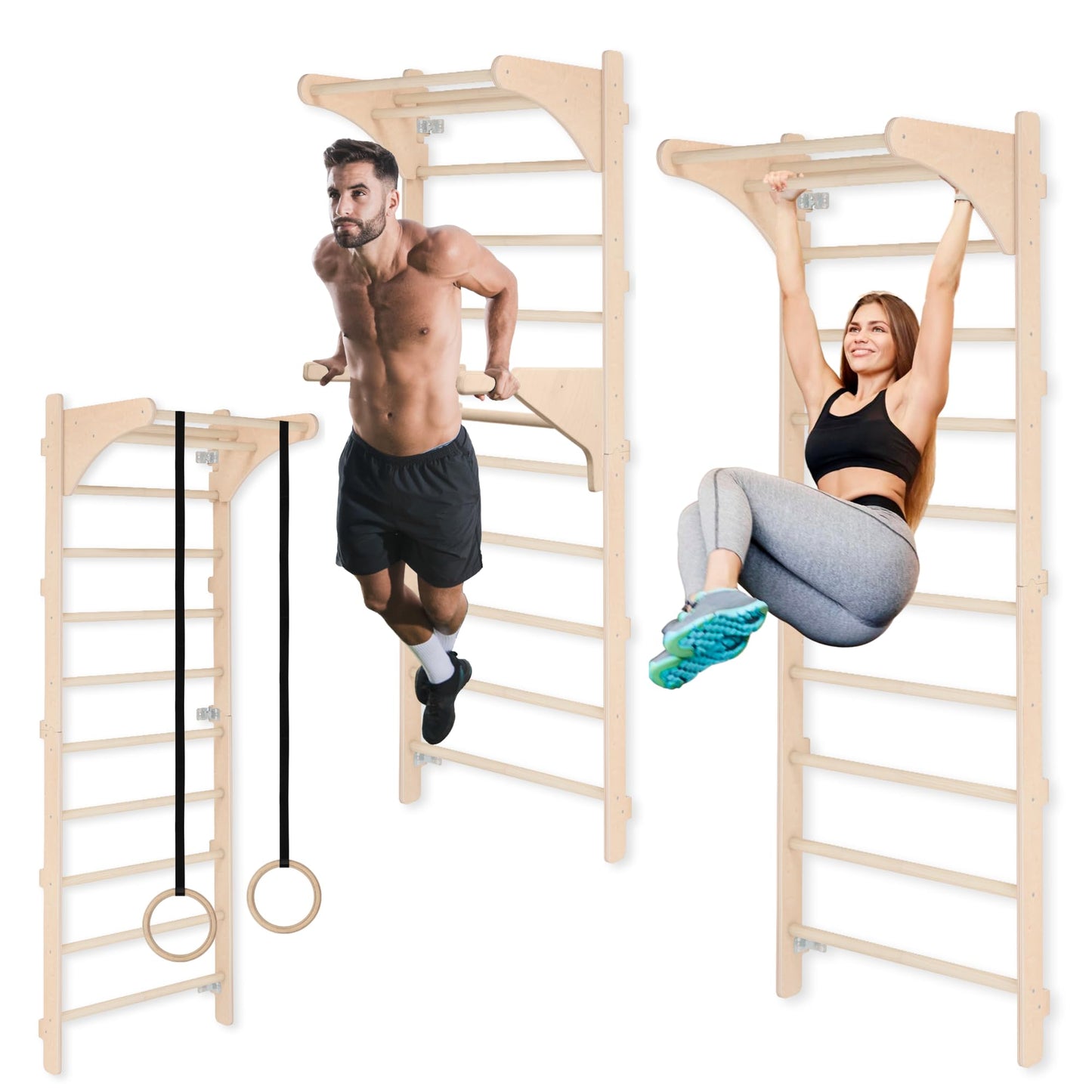 Sprossenwand mit Klimmzugstange, With Gym Rings + DIP