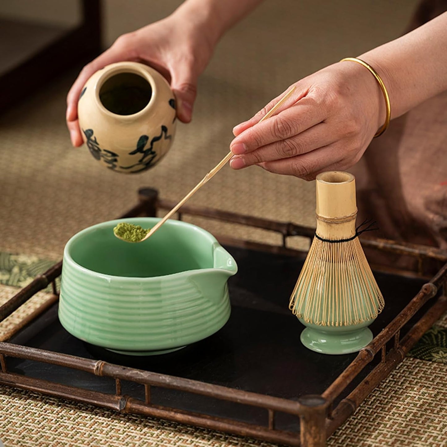 4-teiliges Matcha-Teezeremonie-Set, Mintgrün
