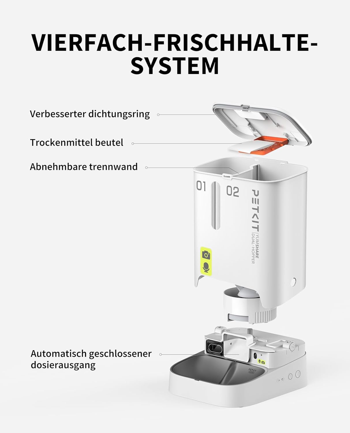 Futterautomat mit Kamera für Katzen & Hunde, 2 Näpfe Mit Kamera