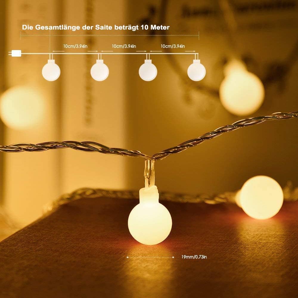 Lichterkette Kugel, 100LED Warmweiss