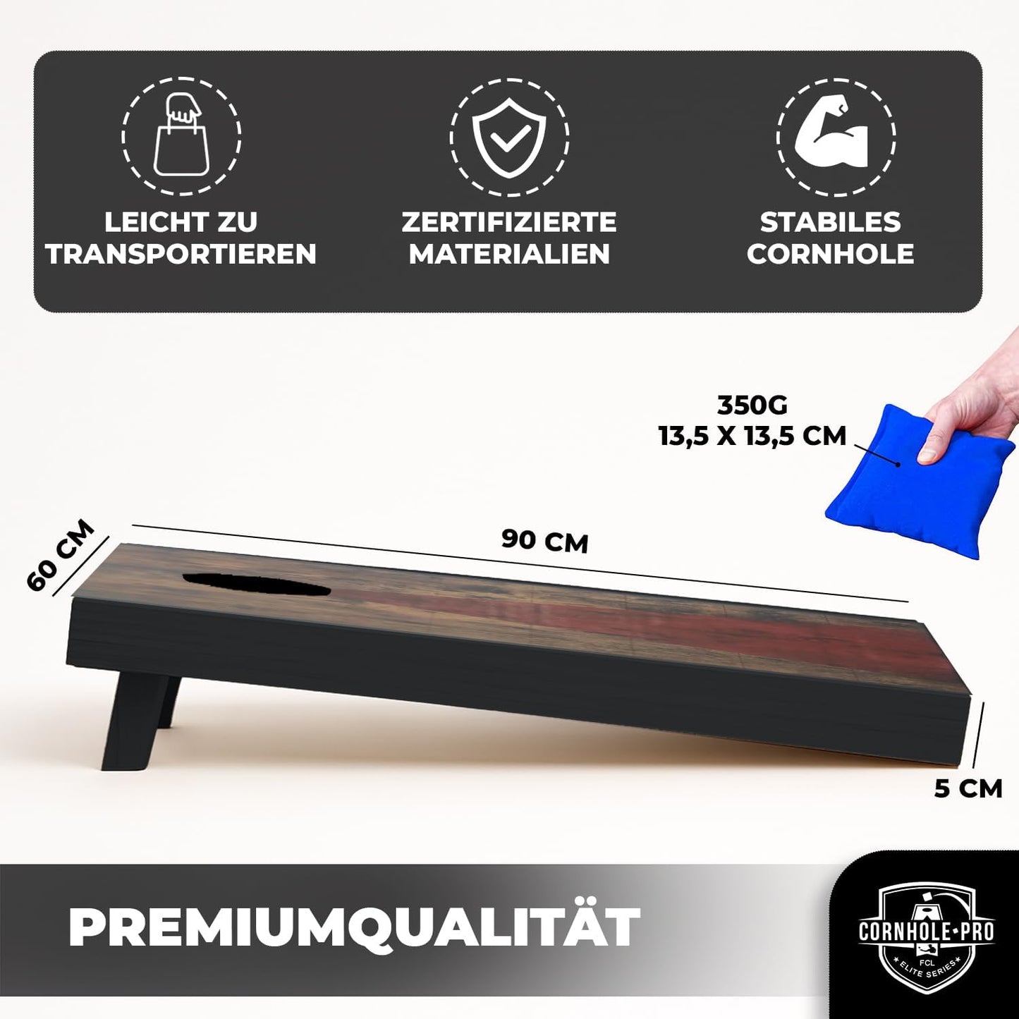 Cornhole Wurfspiel-Set mit 2 Boards + 8 Säckchen, Cornhole aus Holz Old
