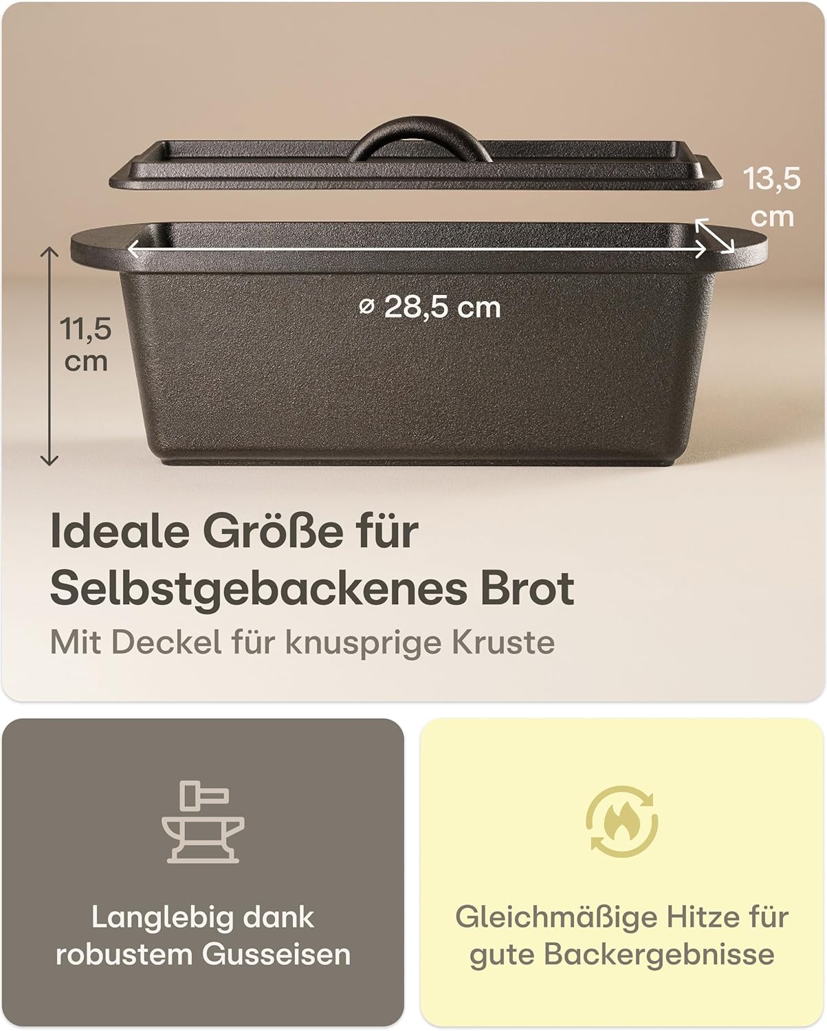 Brotbacktopf-Set mit Gärkorb und Beutel, Rechteckig 3 L
