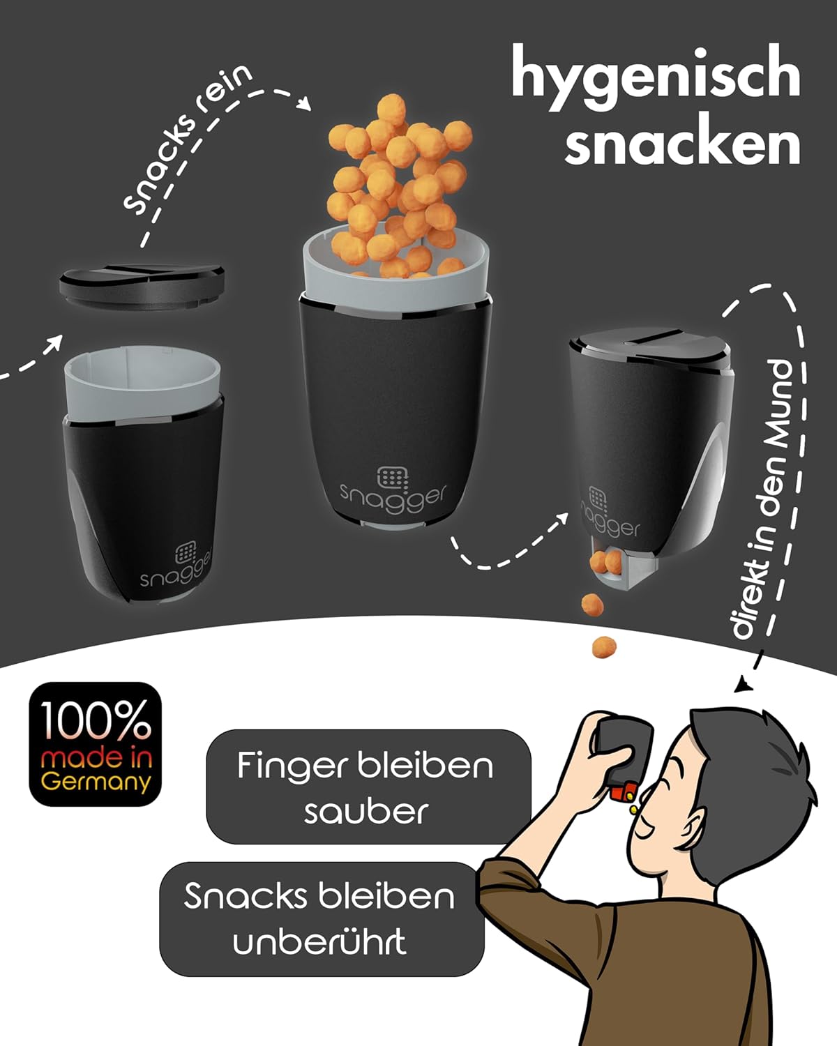 Snackspender für saubere Hände beim Snacken, Grau