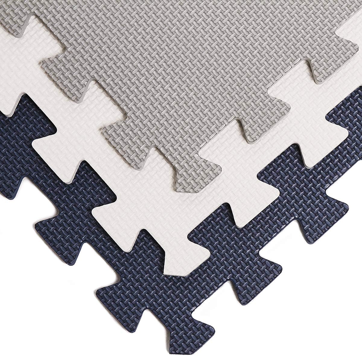Zusammensteckbare Boden- und Puzzlematten (18 Stück), Blau Weiss Grau, 18 Pièces