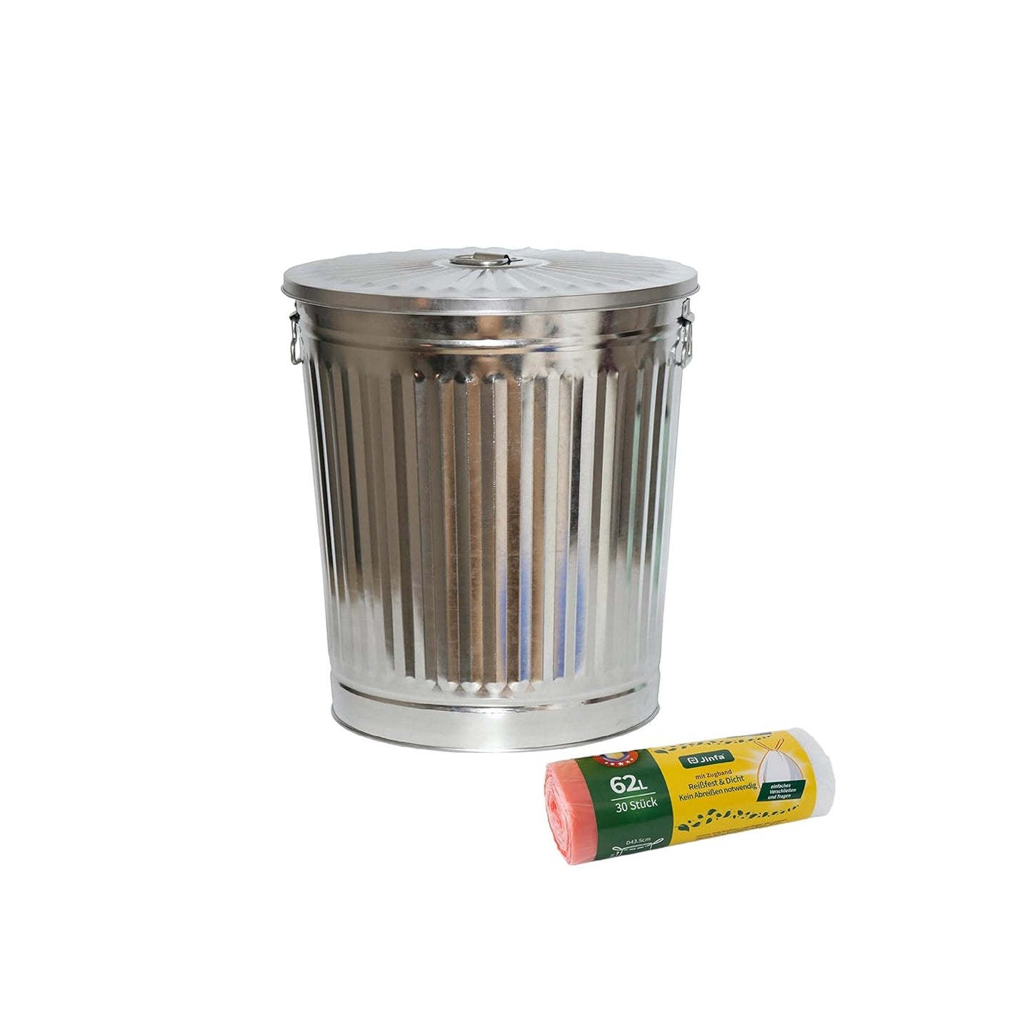 Metalleimer im Retrodesign mit Deckel (62L + 30 Müllbeutel), 1 Mülleimer 62L + 30 Müllbeutel