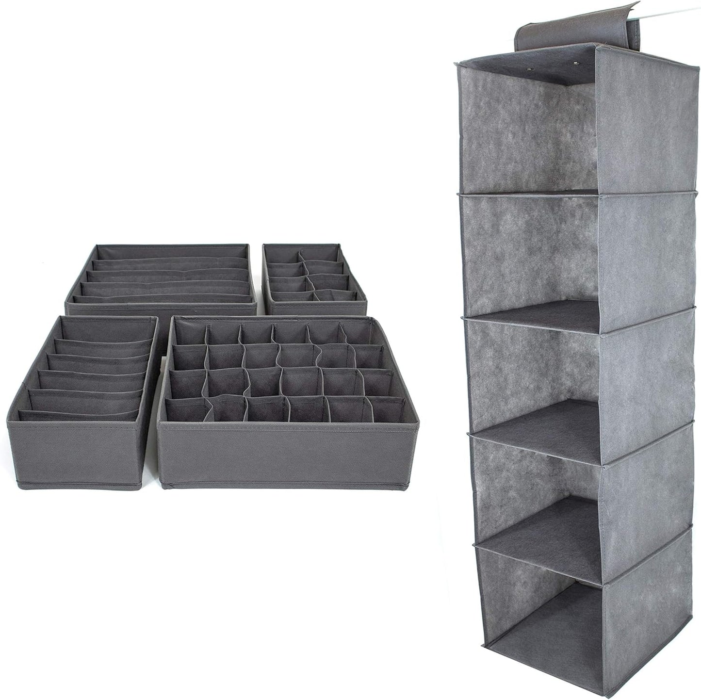 Kleiderschrank Hängeregal mit 4 Aufbewahrungsboxen, 1 X Hängeregal + 4 X Schubladenboxen