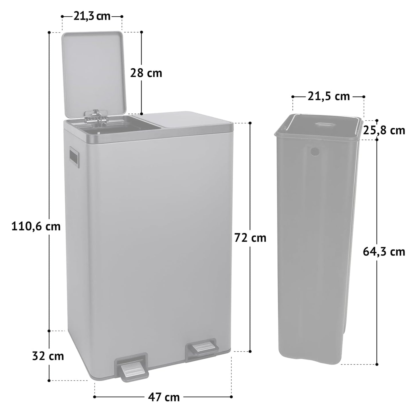 TMH2X30 Mülltrennsystem mit Softclose-Deckel, Weiss TMH2X30