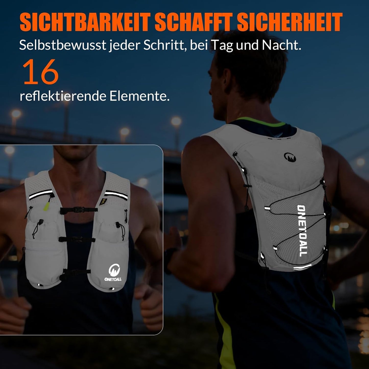 Trinkrucksack, Weiss mit eine 500ml Trinkflasche + eine 2L Trinkblase