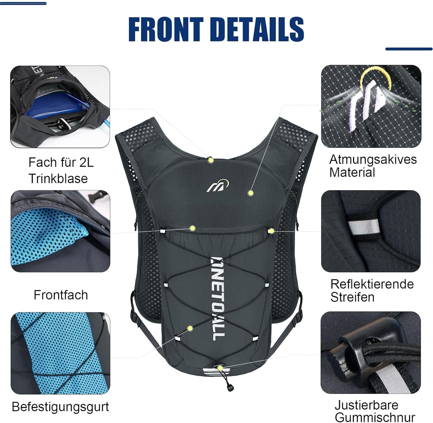 Trinkrucksack mit Trinkblase, dunkelgrau mit trinkblase