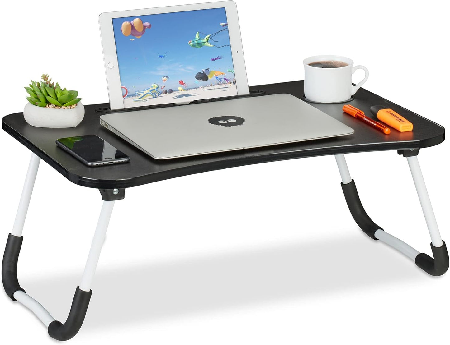 Klappbarer Laptoptisch mit Getränkehalter und Tablethalter
