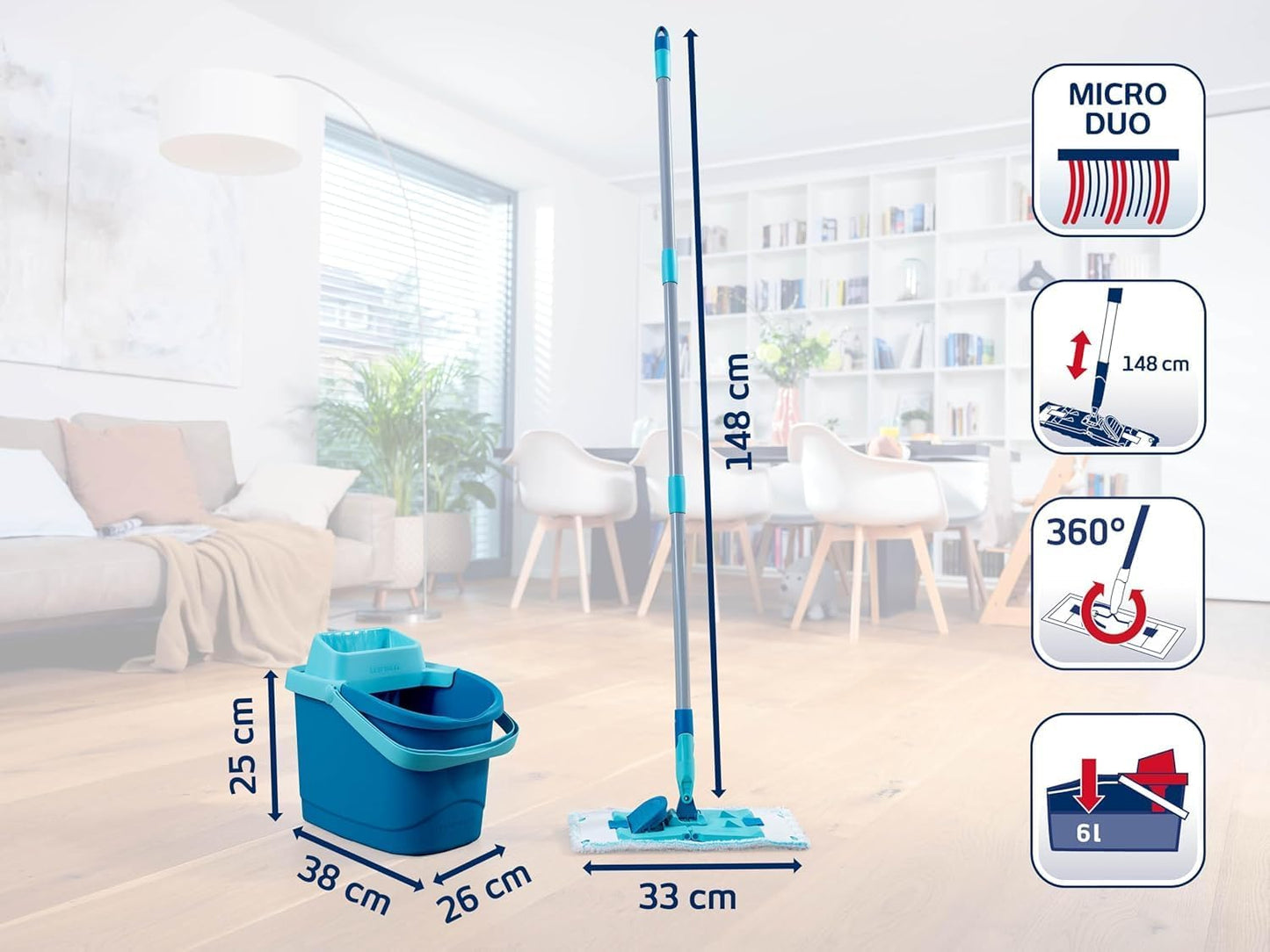 PowerClean Wischmopp-Set mit Mikrofaser-Bezügen, Nassreinigung PowerClean Set mit Extrabezug