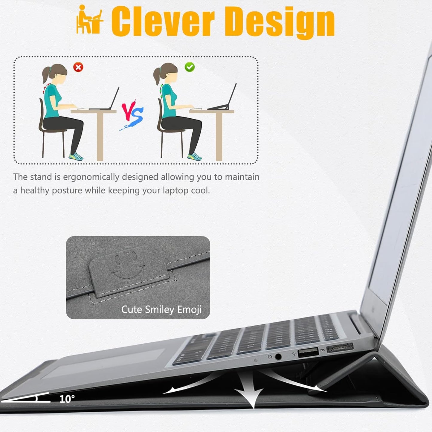 Laptop-Hülle mit Standfunktion, 13 Zoll Dunkelgrau