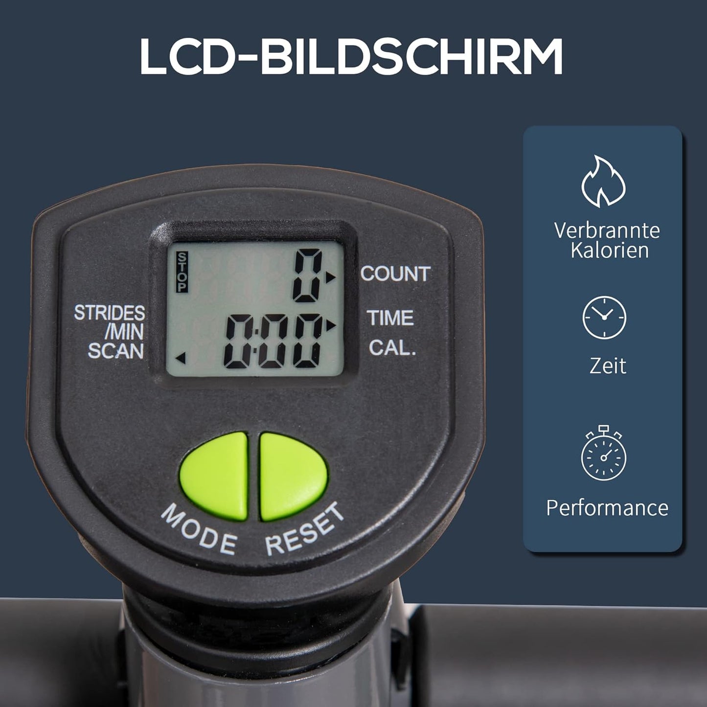 Stepper mit LCD-Schirm und Handgriff, Grau+ Grün+ Schwarz