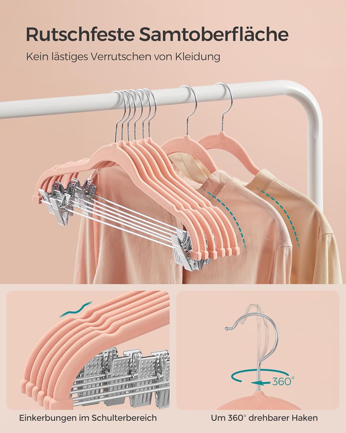 Samt Kleiderbügel Set, Hellrosa 10 Stück
