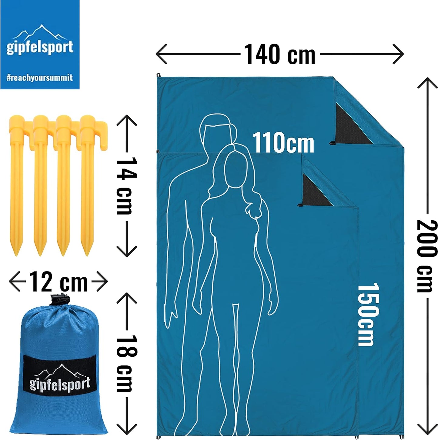 Wasserdichte Picknickdecke, Blau