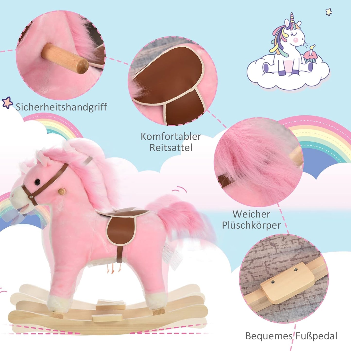 Kinder Schaukelpferd mit Tiergeräuschen, Rosa