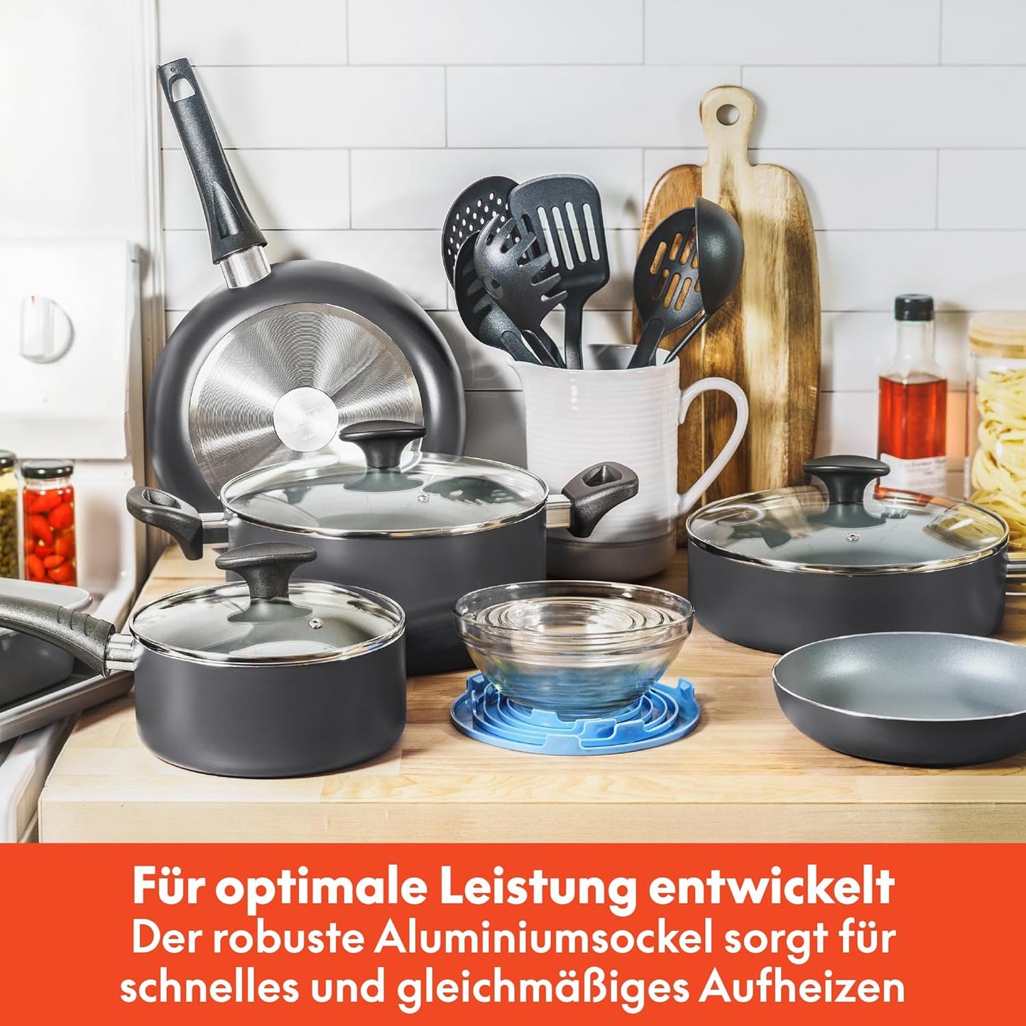 Antihaft-Kochgeschirr-Set, 21 Piece Set Schwarz