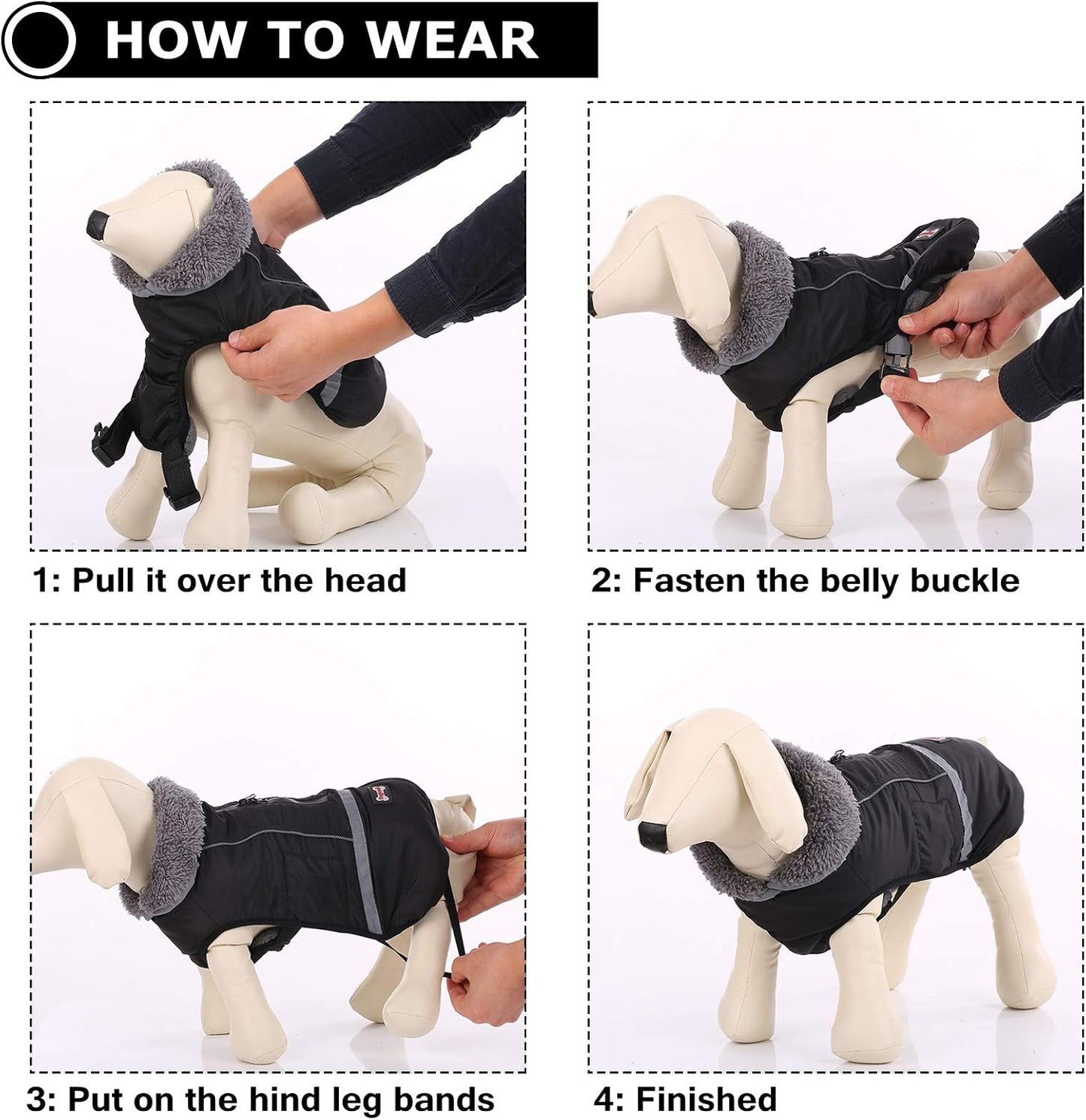 Reflektierende, wasserdichte Hundejacke mit Rollkragen, Schwarz Medium（Pack of 1）