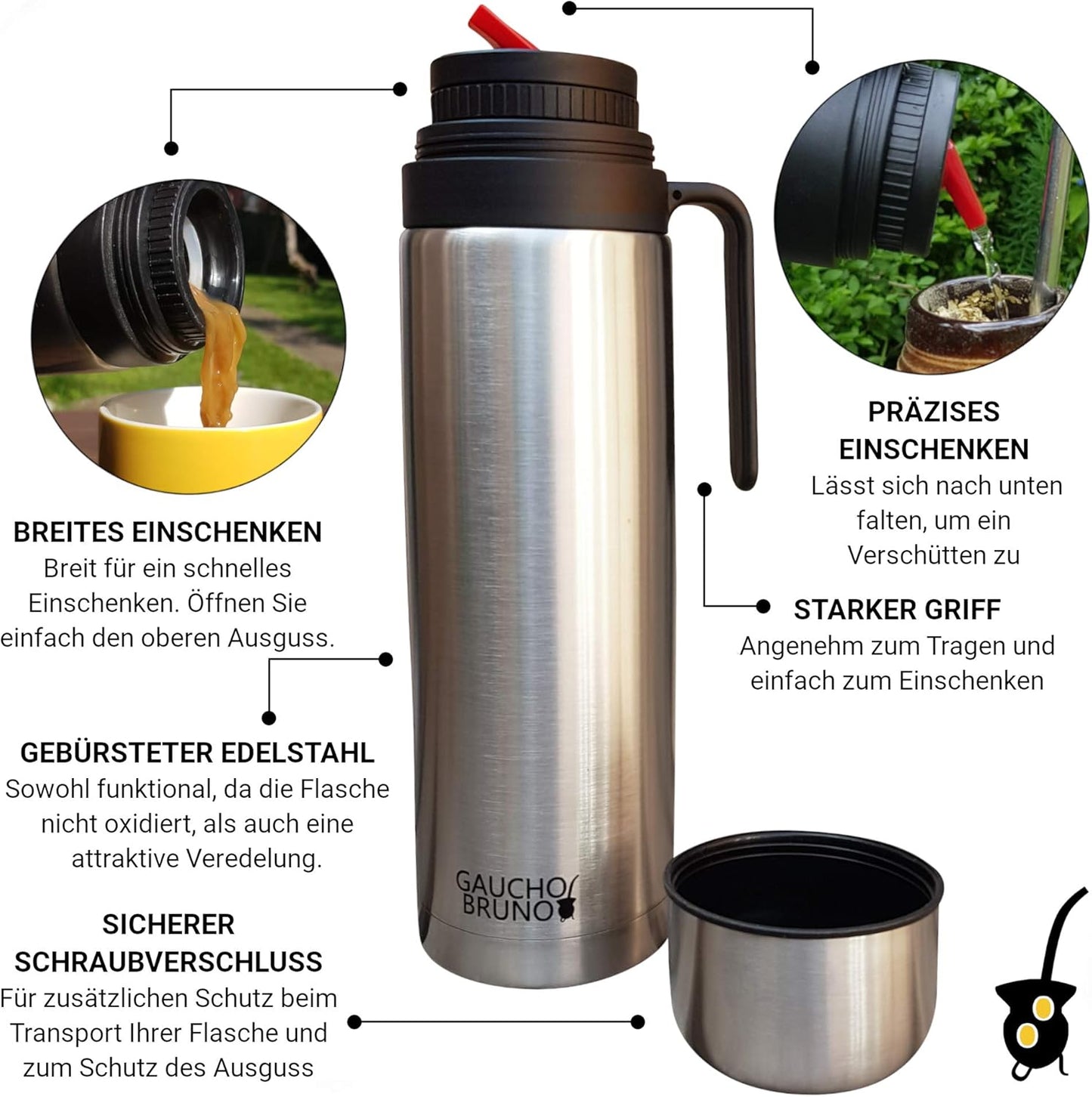Thermo-Mate Set mit Bombilla und Flasche, Mate+bombilla+termo Grün