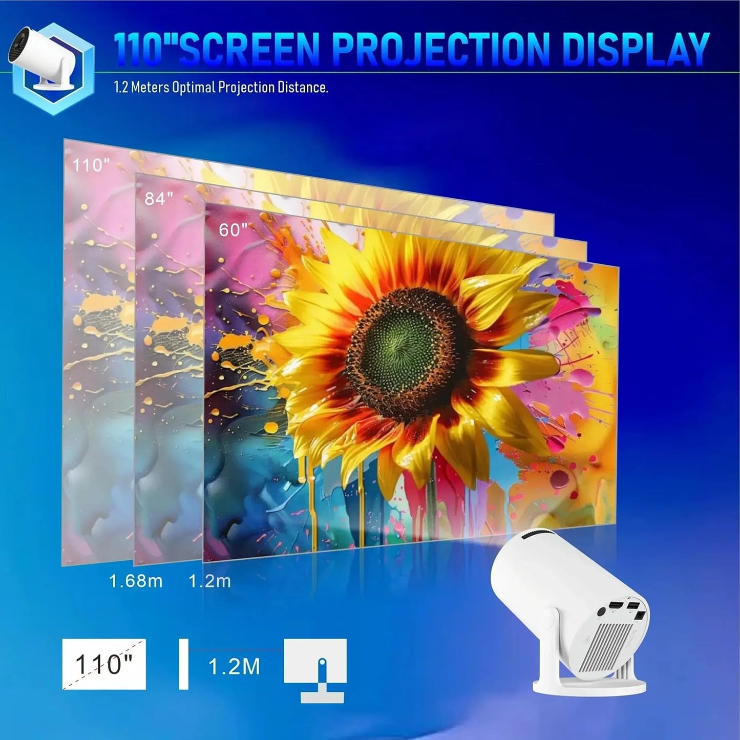 4K Heimkino Mini Beamer ‎HY300 Pro+ mit Android 14, Weiss