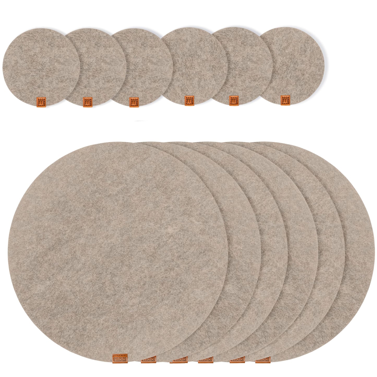 Runde Filz-Tischsets, Beige / Rund 6er-Set mit Zubehör