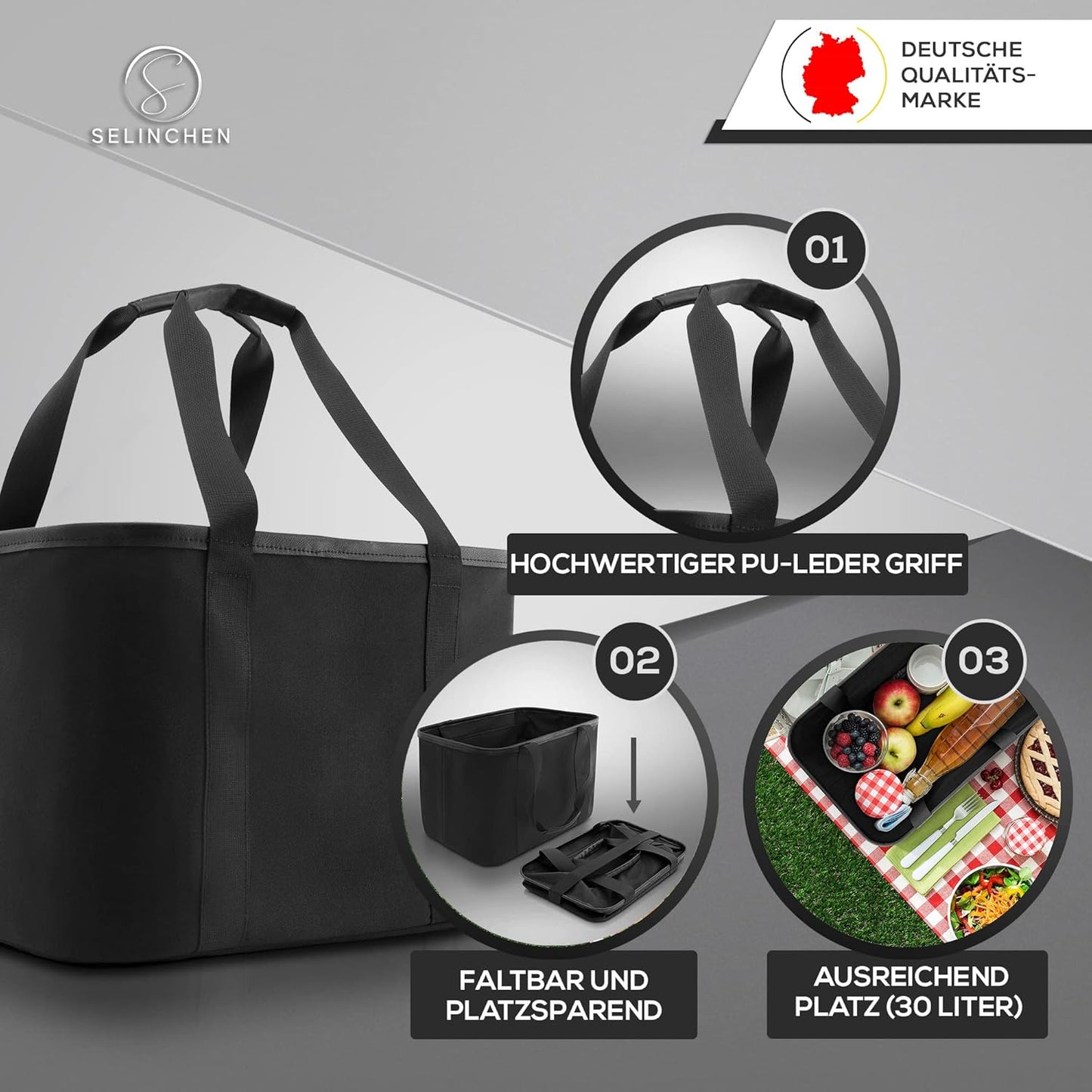 Faltbarer Einkaufskorb, Schwarz