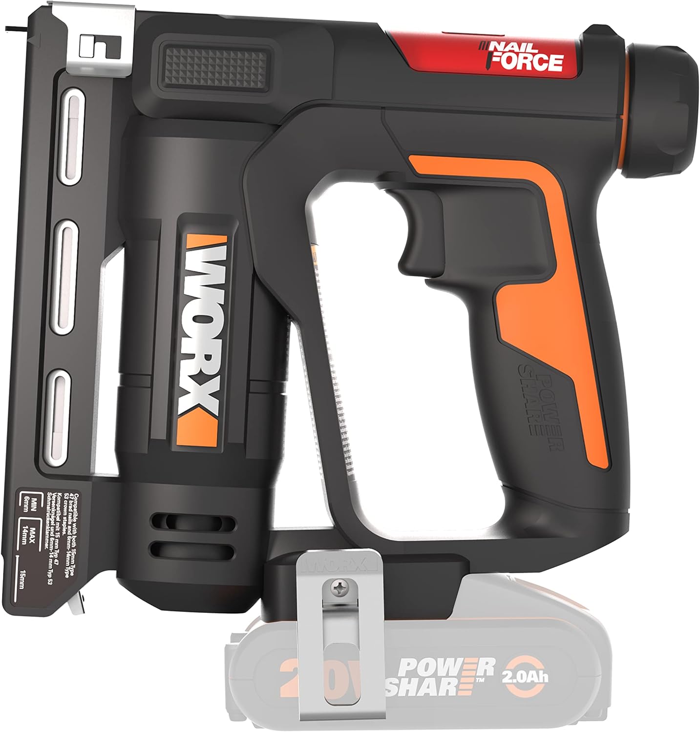 NailForce - Nagel- und Tackerpistole ‎WX843.9, 2-In-1 Für Nägel bis 15mm & Klammern bis 14mm|ohne Akku & Ladegerät