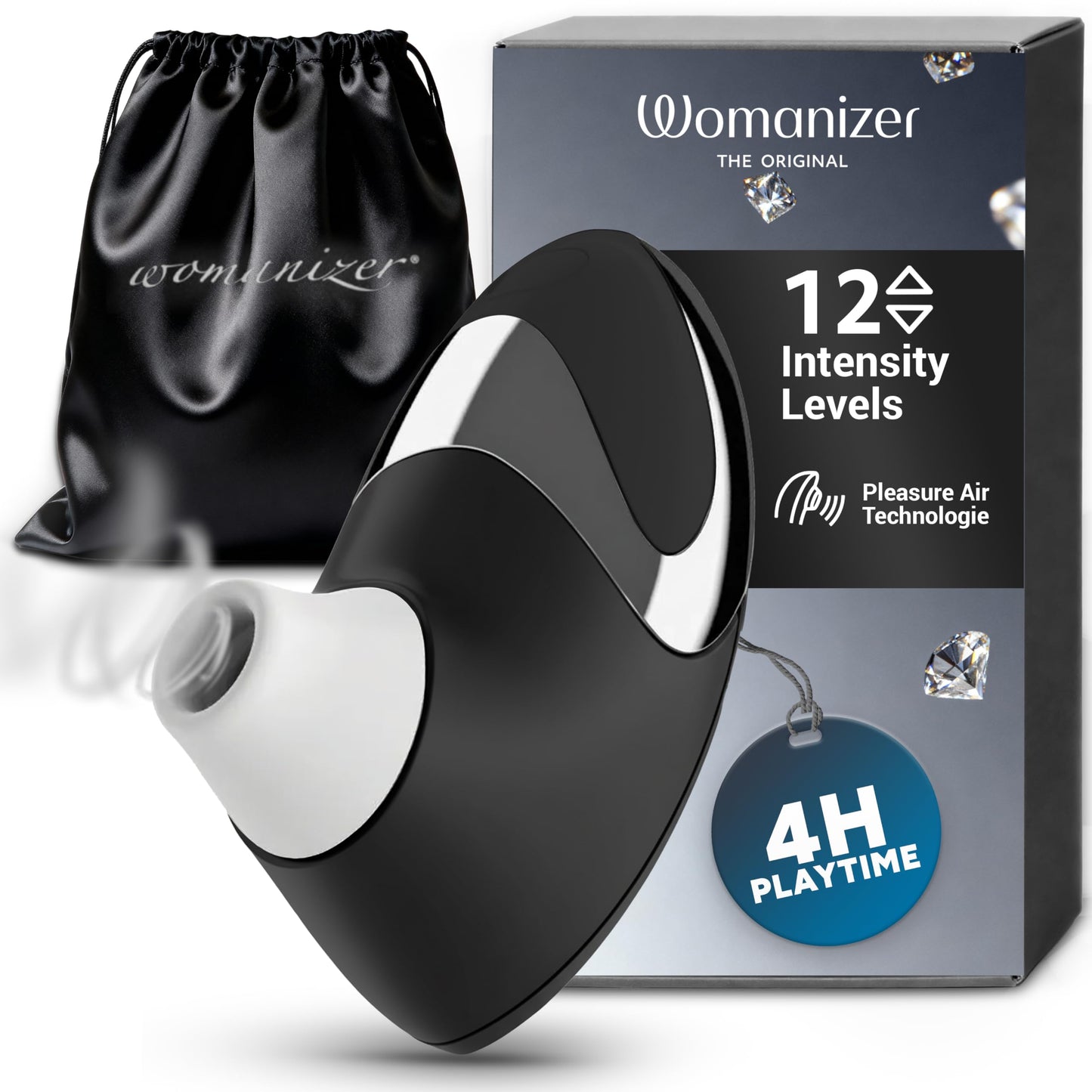 W500 Klitorisvibrator mit 12 Saugstufen, wasserdicht, Schwarz, Chrome 1 Stück (1er Pack)