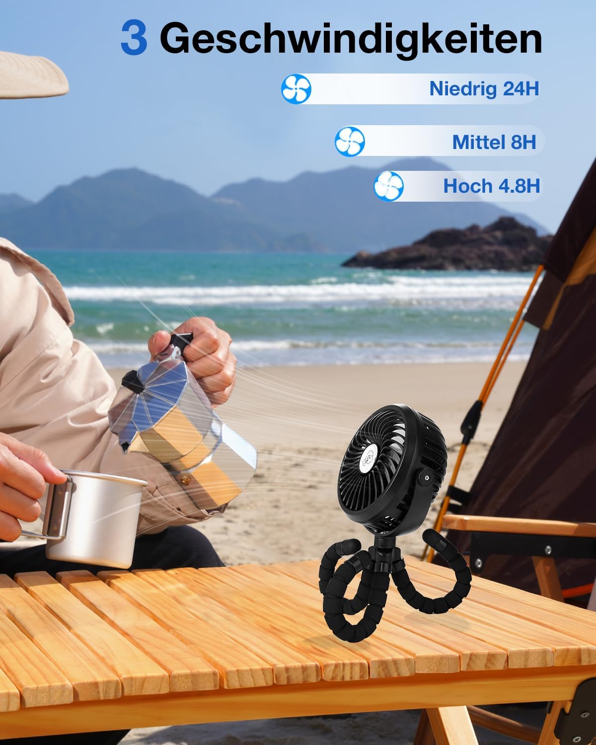Tragbarer Ventilator mit flexiblem Stativ
