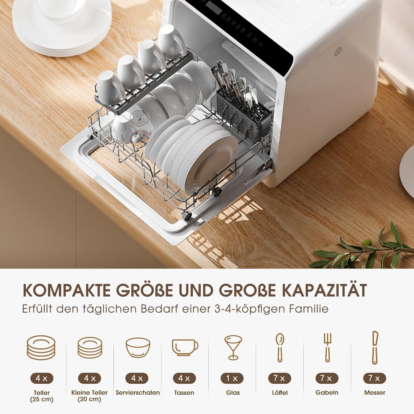 Mini Tischgeschirrspüler mit 6 Programmen und Wassertank, White