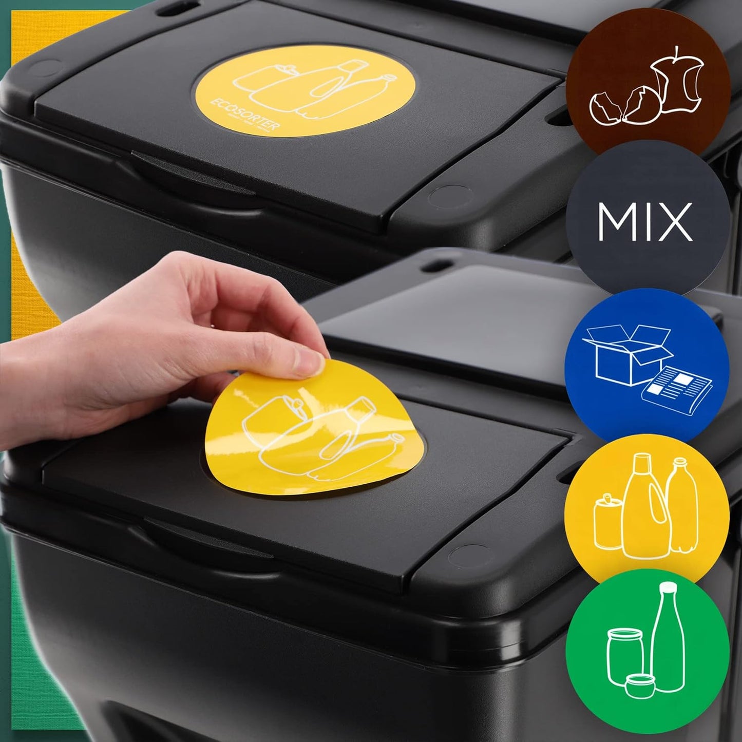 3-teiliges Recycling-Mülleimer-Set (3 x 25L), 3 x 25L