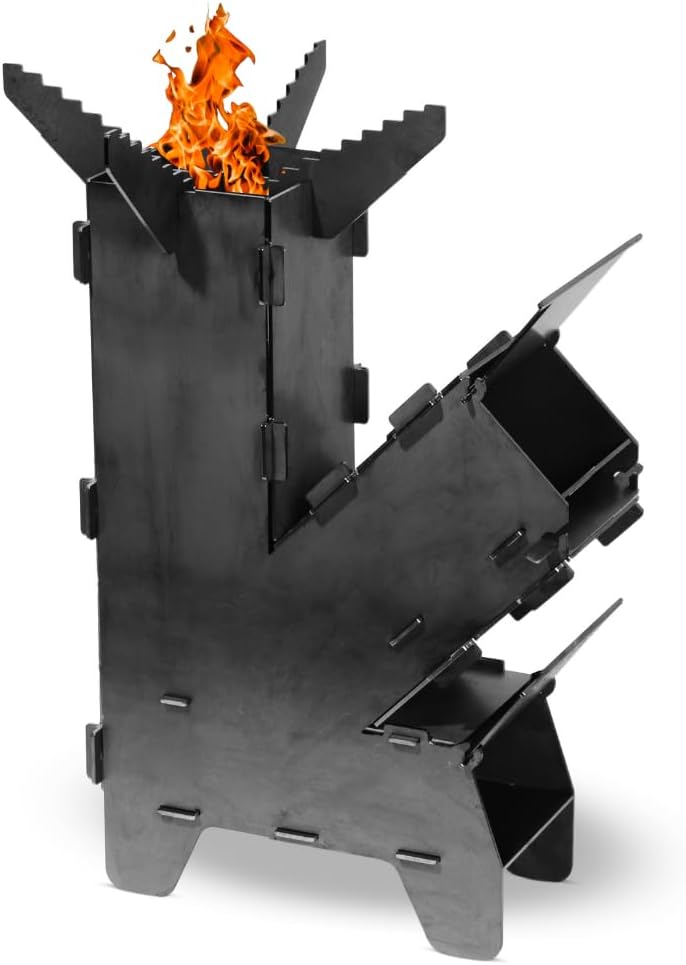 Raketenofen mit Grillplatte & Bratpfanne, Gross Feuerplatte und Bratpfanne