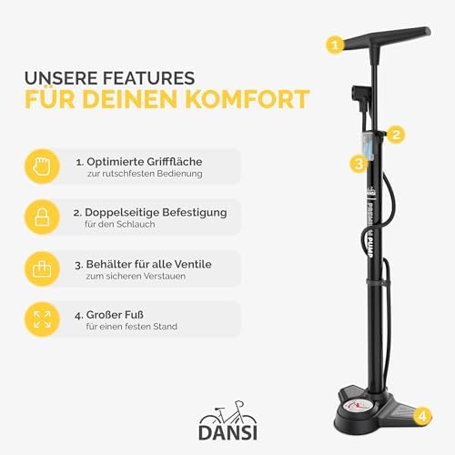 Stand-Fahrradpumpe für alle Ventile mit Manometer, COMFORT