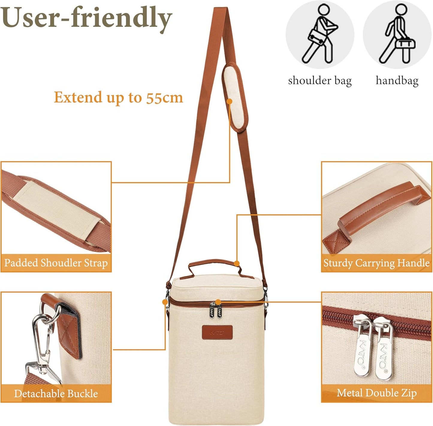 Weinkühltasche mit verstellbarem Schultergurt, Kühltasche 4 Flaschen - Beige
