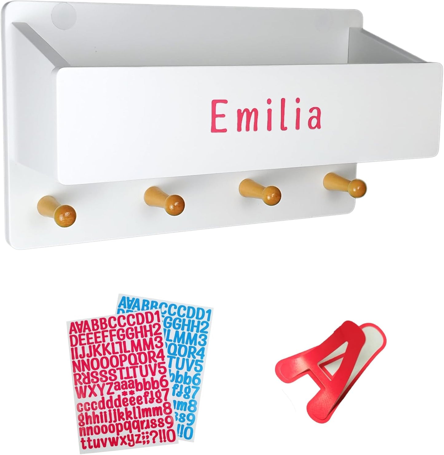 Kindergarderobe mit Holzablage und 4 Haken