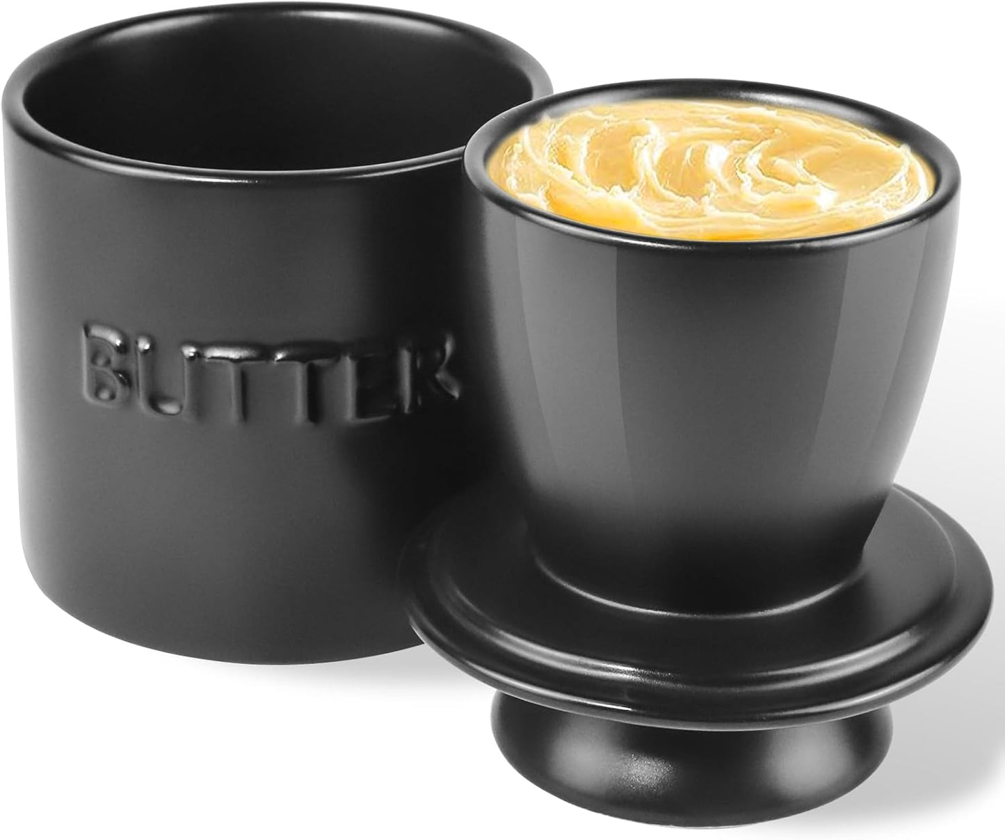 Französische Butterdose mit Deckel, Schwarz