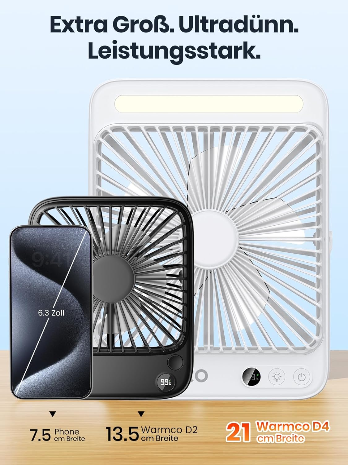 Camping-Ventilator mit Lampe, Weiss