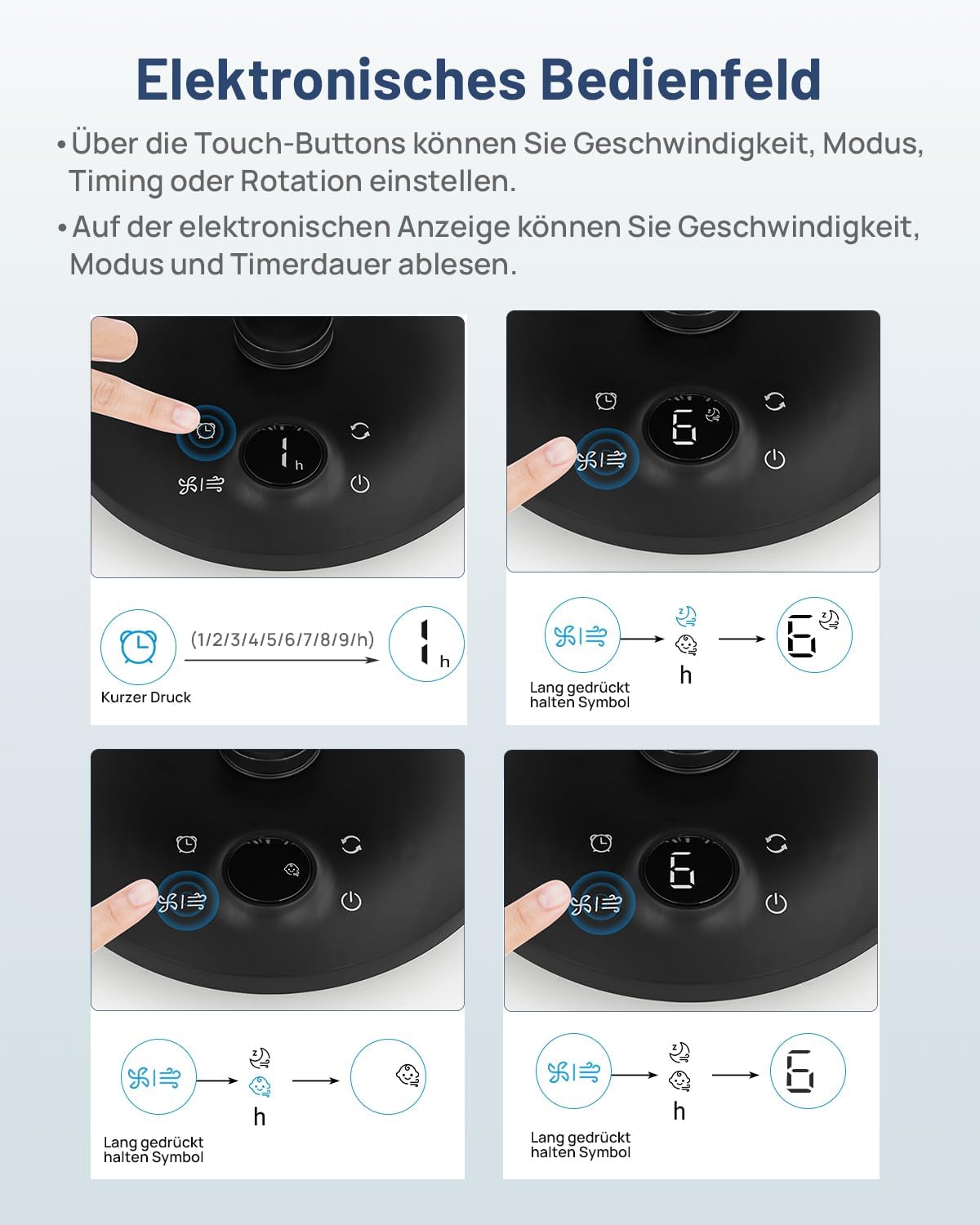 Tisch-Ventilator Leise mit 6 Stufen & 3D Luftzirkulation, Xd-1586fb