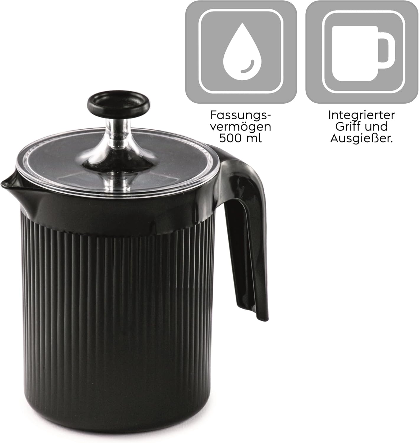 Hand-Milchaufschäumer für Cappuccino (0,5L) Made in Italy, Schwarz