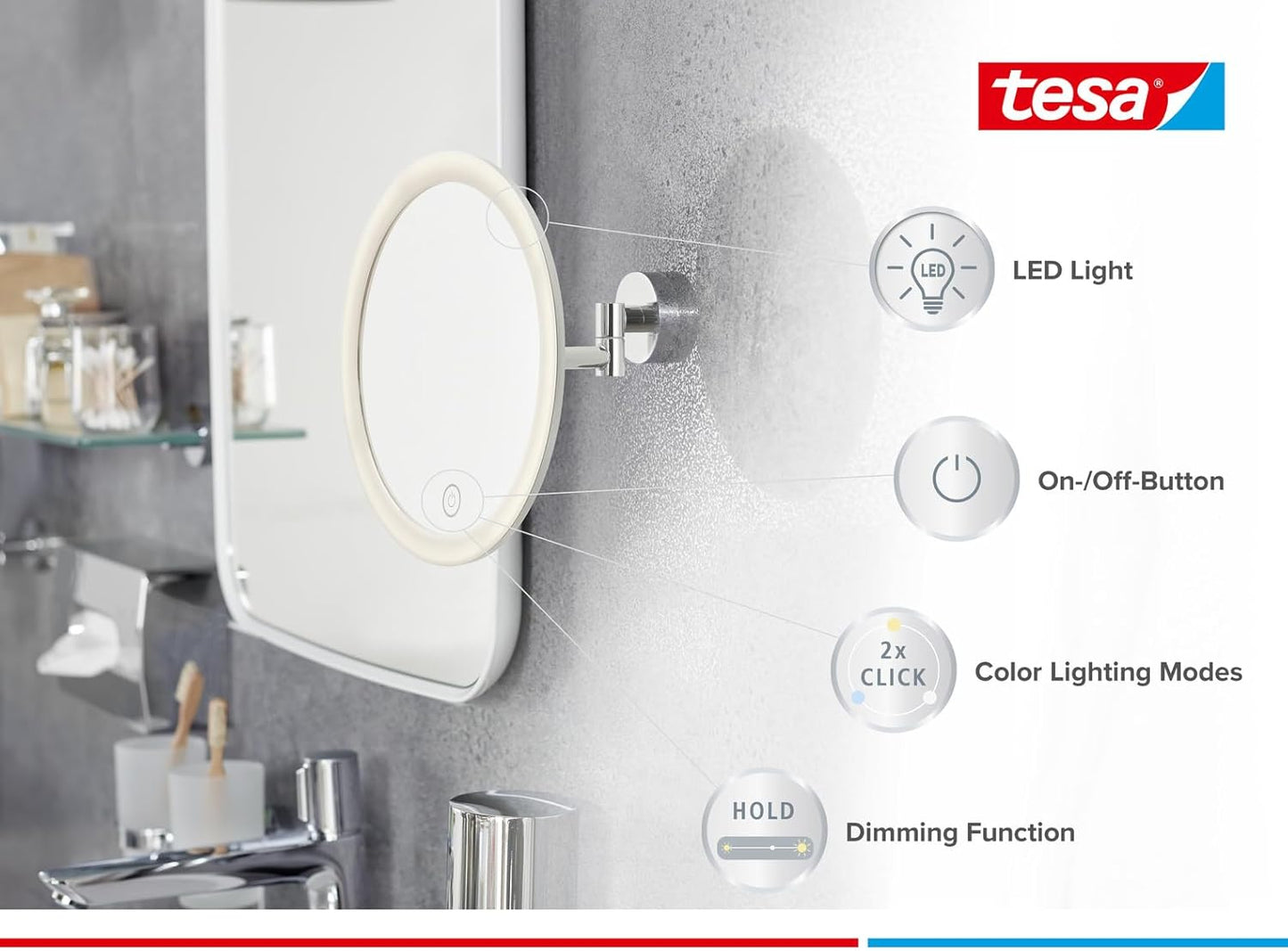LED-Kosmetikspiegel mit dimmbarer Beleuchtung und Akku, VISIOON LED Chrom