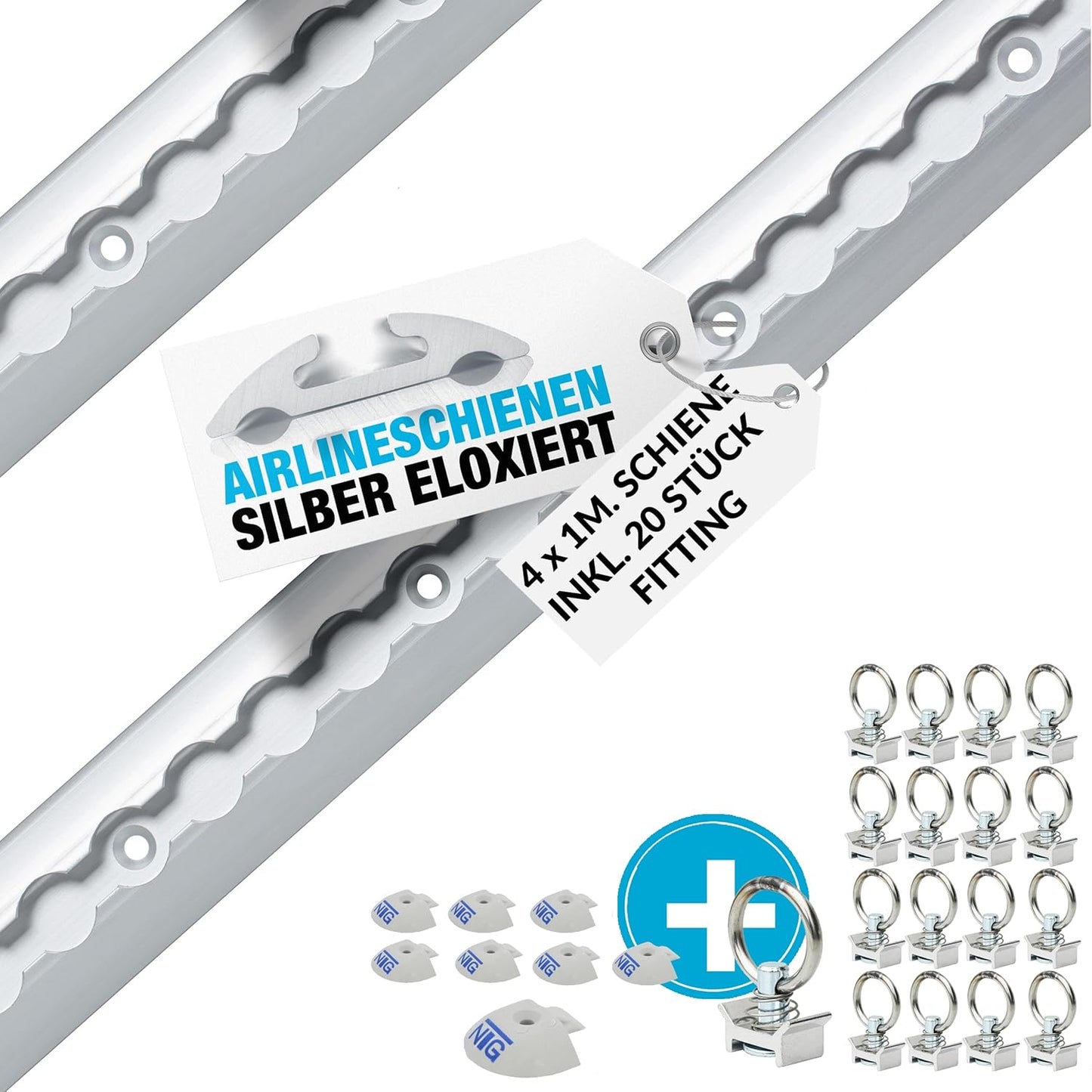 Airlineschiene Starterset mit Fittings (4x1m)