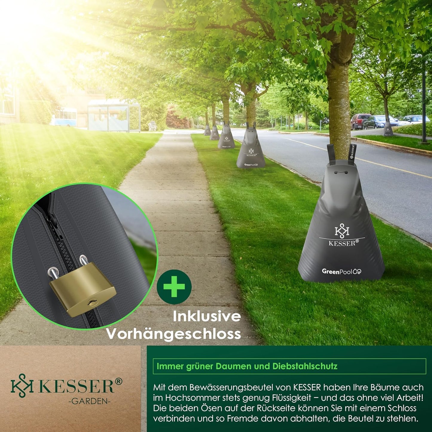 Baumbewässerungssack-Set mit Diebstahlschutz, 75 Liter 6er Set Anthrazit