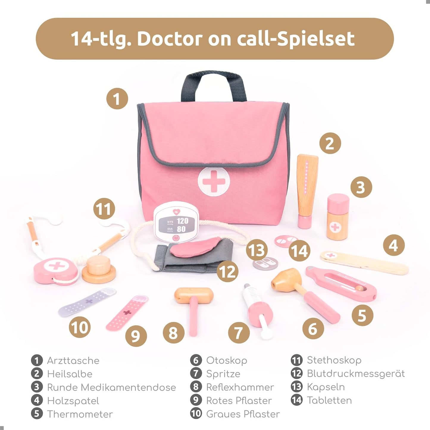 Mini Arztkoffer Spielset, 14-tlg., Rosa