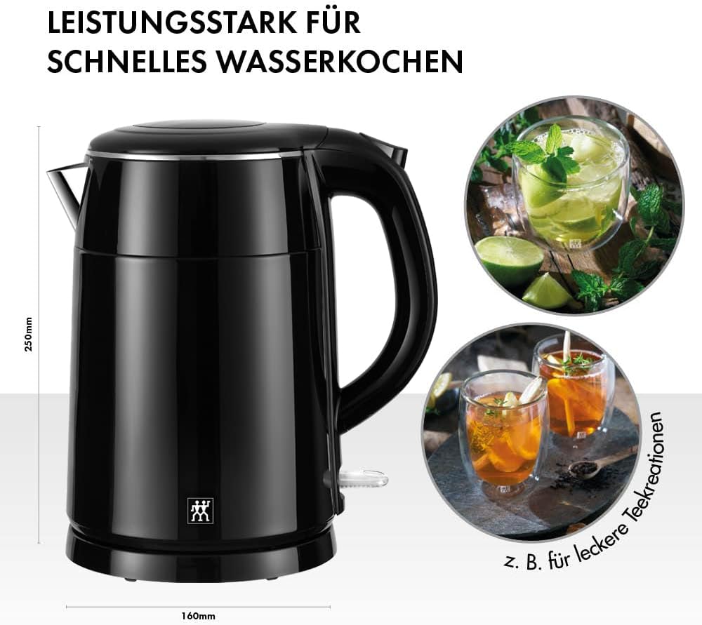 Wasserkocher mit herausnehmbarem Kalkfilter, Schwarz