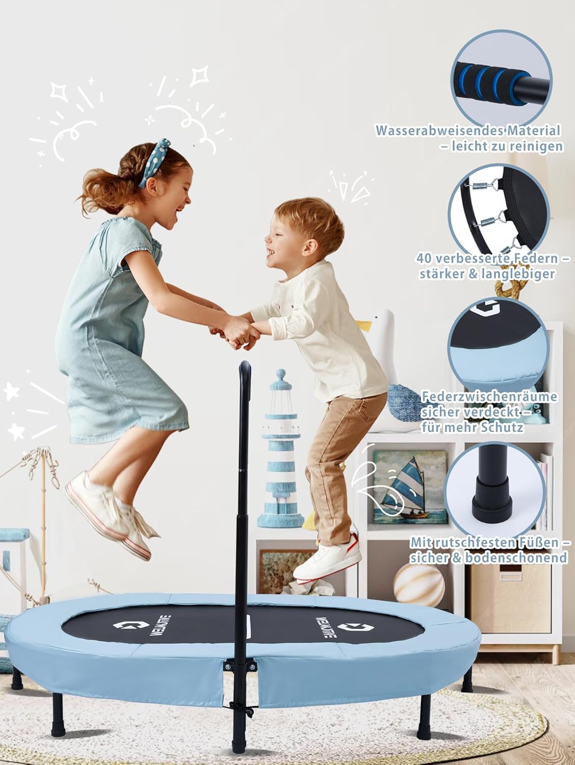 Indoor Trampolin für 2 Personen, Hellblau