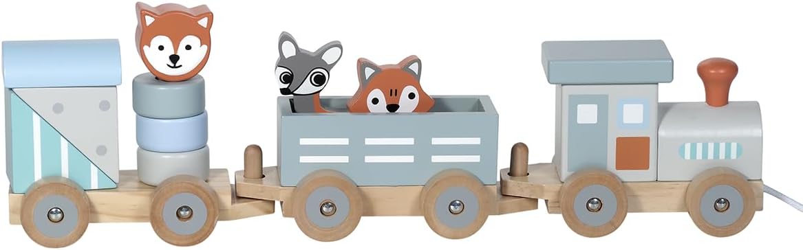 Holzzug mit Bausteinen und Zootieren, Streifen