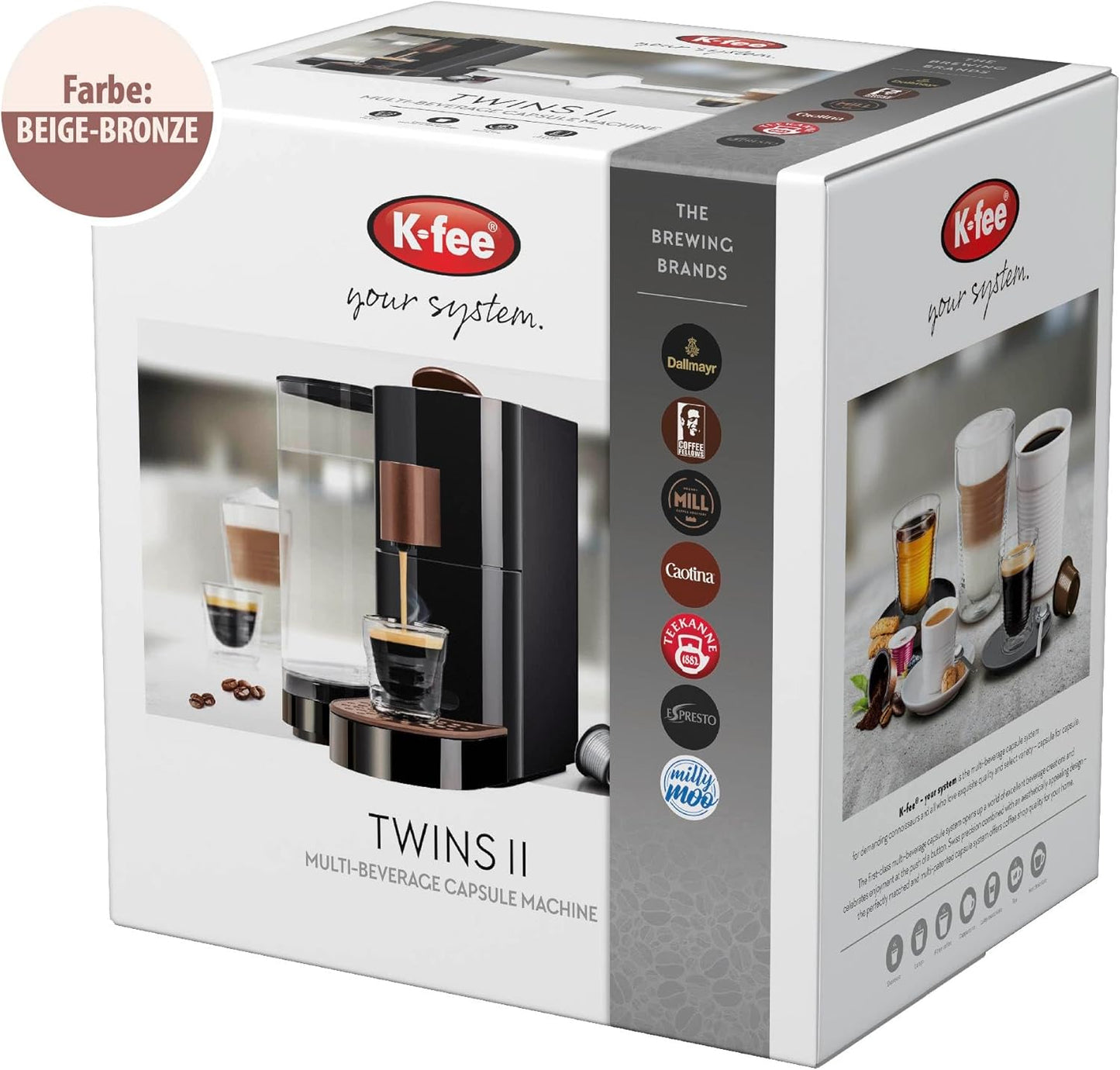 Kapselmaschine für Kaffee, Tee & Kakao, Beige-bronze Modern