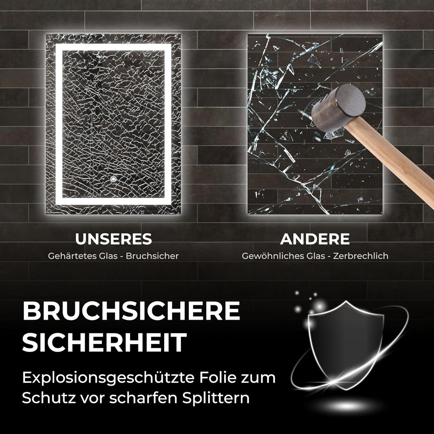 LED Badspiegel mit Anti-Beschlag und Touch-Schalter, 70L x 50B cm